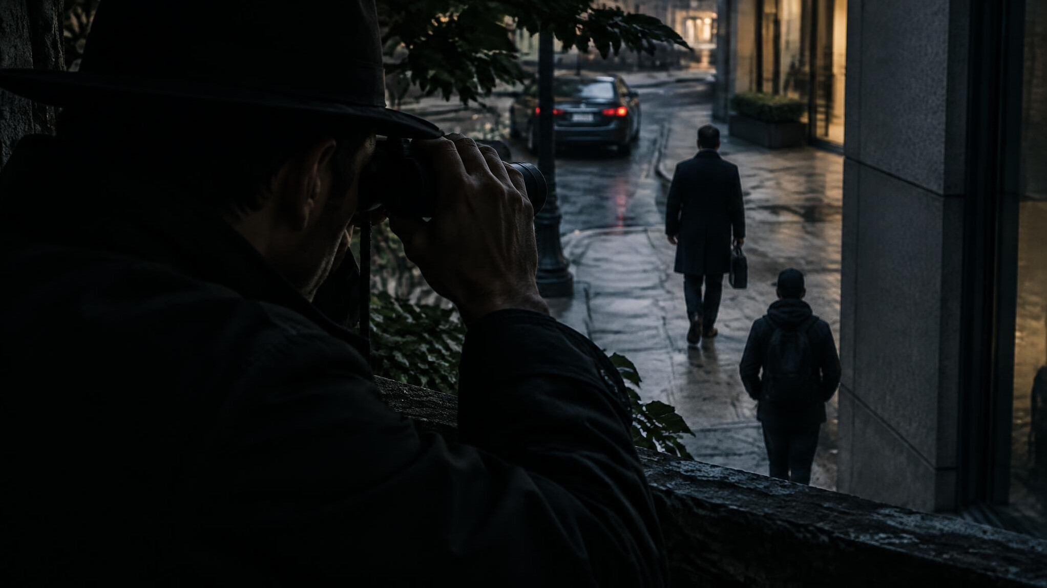 private investigator in shadows