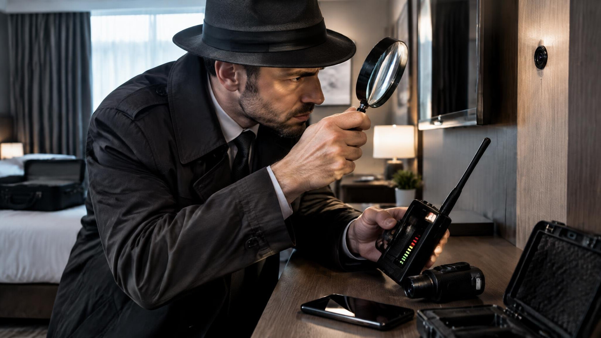 detective using magnifying glass